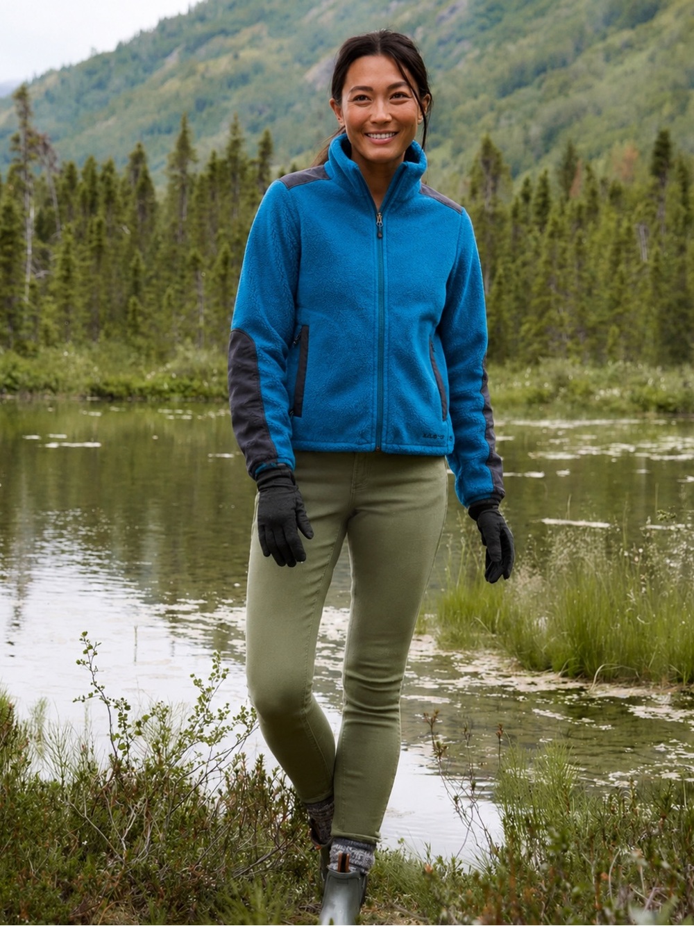 L.L.Bean Womens Fleece Jacket Bright Blue Softshell Coat Size L